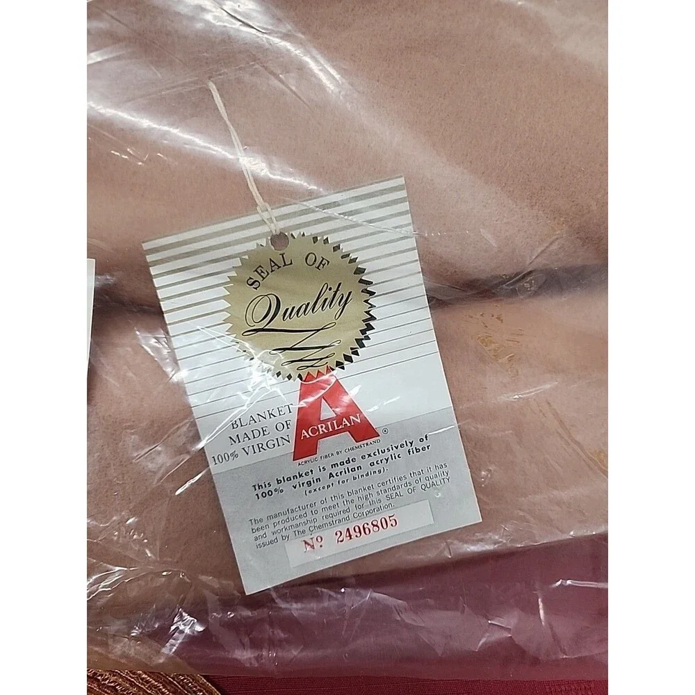 VTG Gaylord's Dept. Store Salmon Color Acrilan Blanket 72 X 90 1960s New W Tags